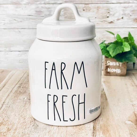 NWT Rae Dunn Gorgeous FARM FRESH White Glossy Ceramic Canister / Cookie Jar - Picture 9 of 12